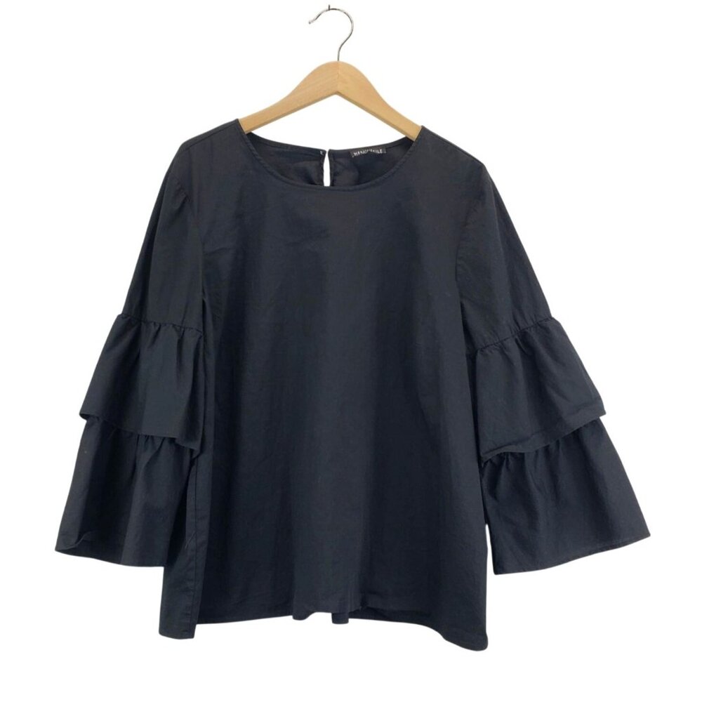 Black Peasant Tunic Top 18 J Crew Tiered Ruffled Sleeves Festival Ren Fair Boho